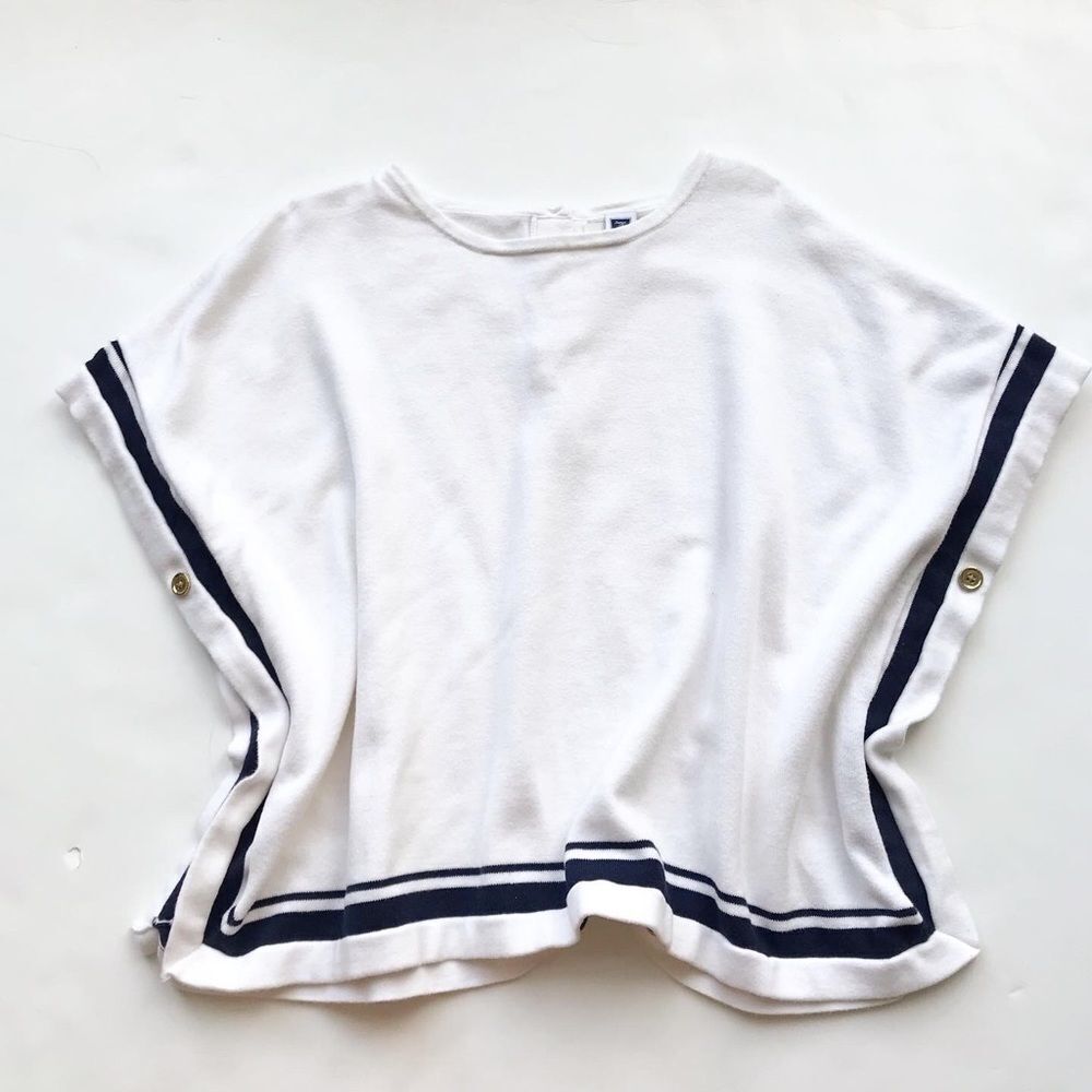 Janie & Jack white/navy knit poncho EUC 5-6Y